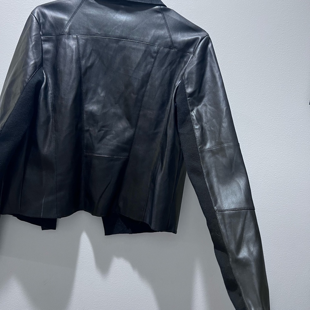 Faux Leather Sophisticated Black Draped Blazer - Picture 7 of 9